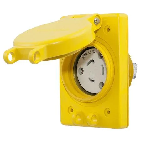 Hubbell Incorporated Hubbell Incorporated HBL67W48 20A 250V Watertight Flanged Locking Receptacle L6-20R — product photo