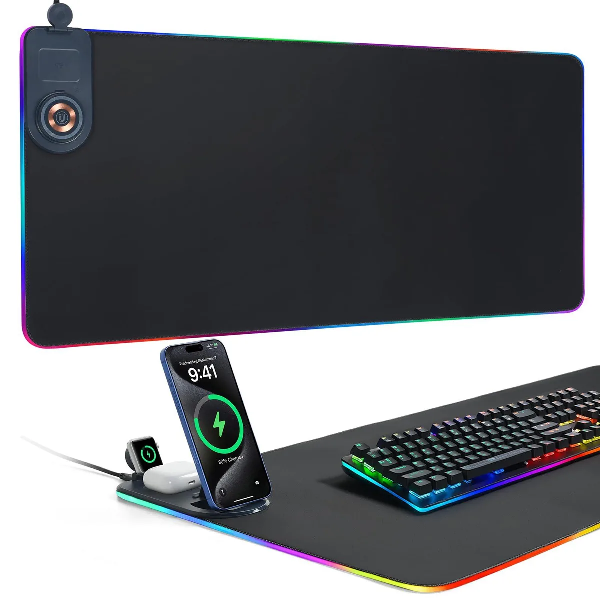 ELUTENG 4-in-1 RGB Gaming Mouse Pad Wireless Charging Phone Holder — product photo