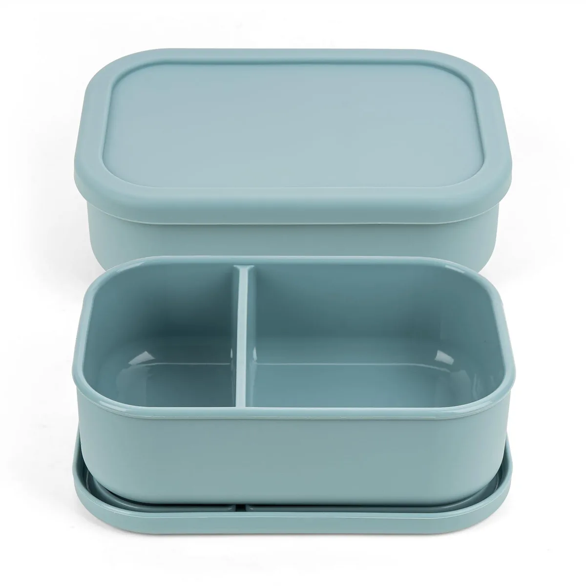 Red two-compartment silicone food container with lid