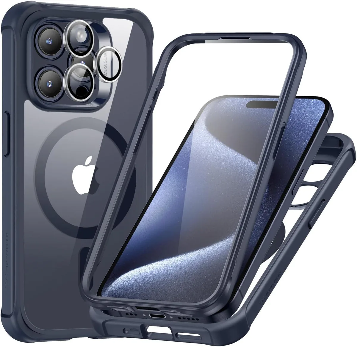 TAURKENAM TAURKENAM Armor Series Case for iPhone 15 Pro Max Clear Dark Blue — product photo