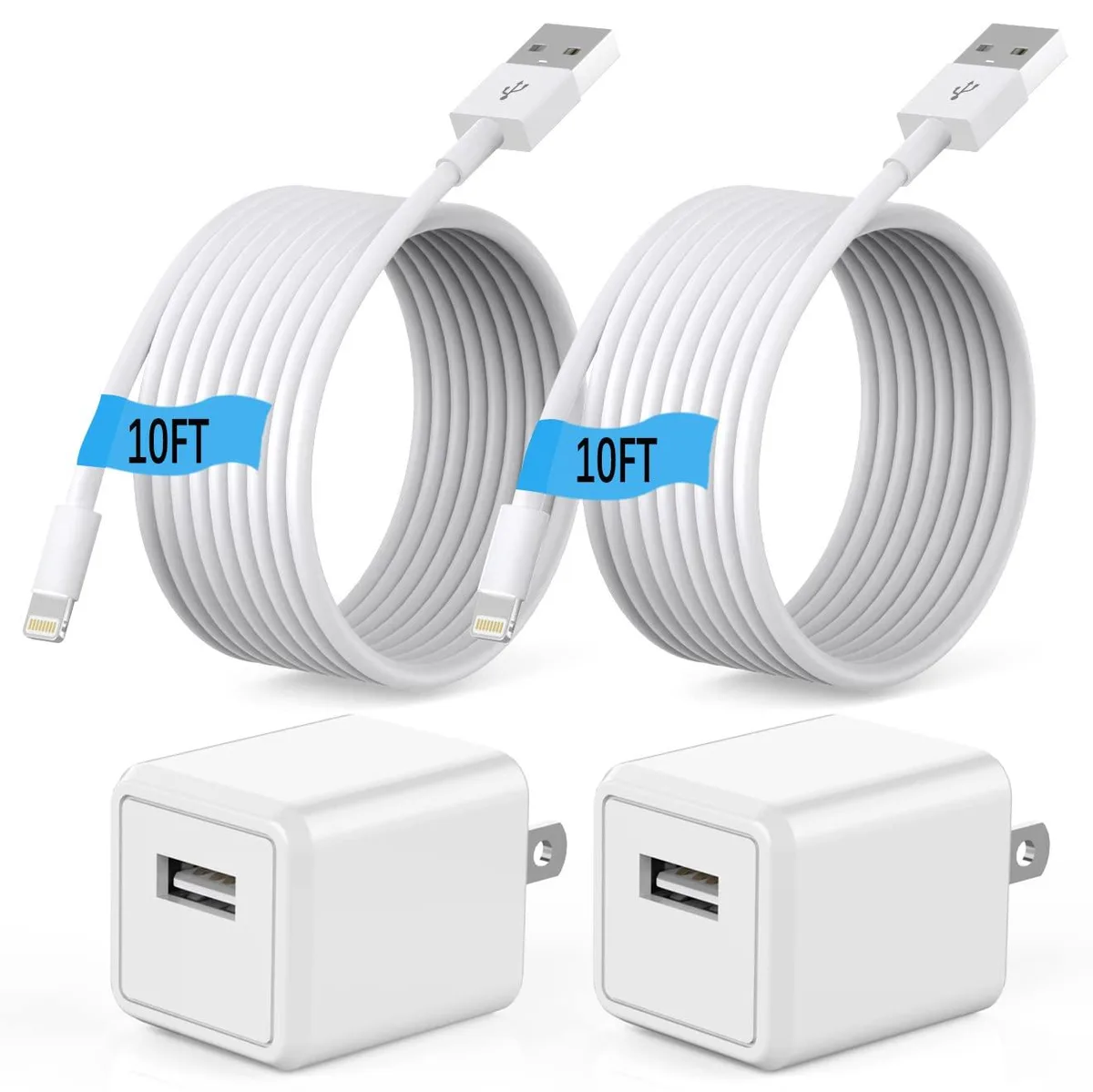  Yeptech Lightning cable 10 ft 2-pack with USB wall chargers — product photo