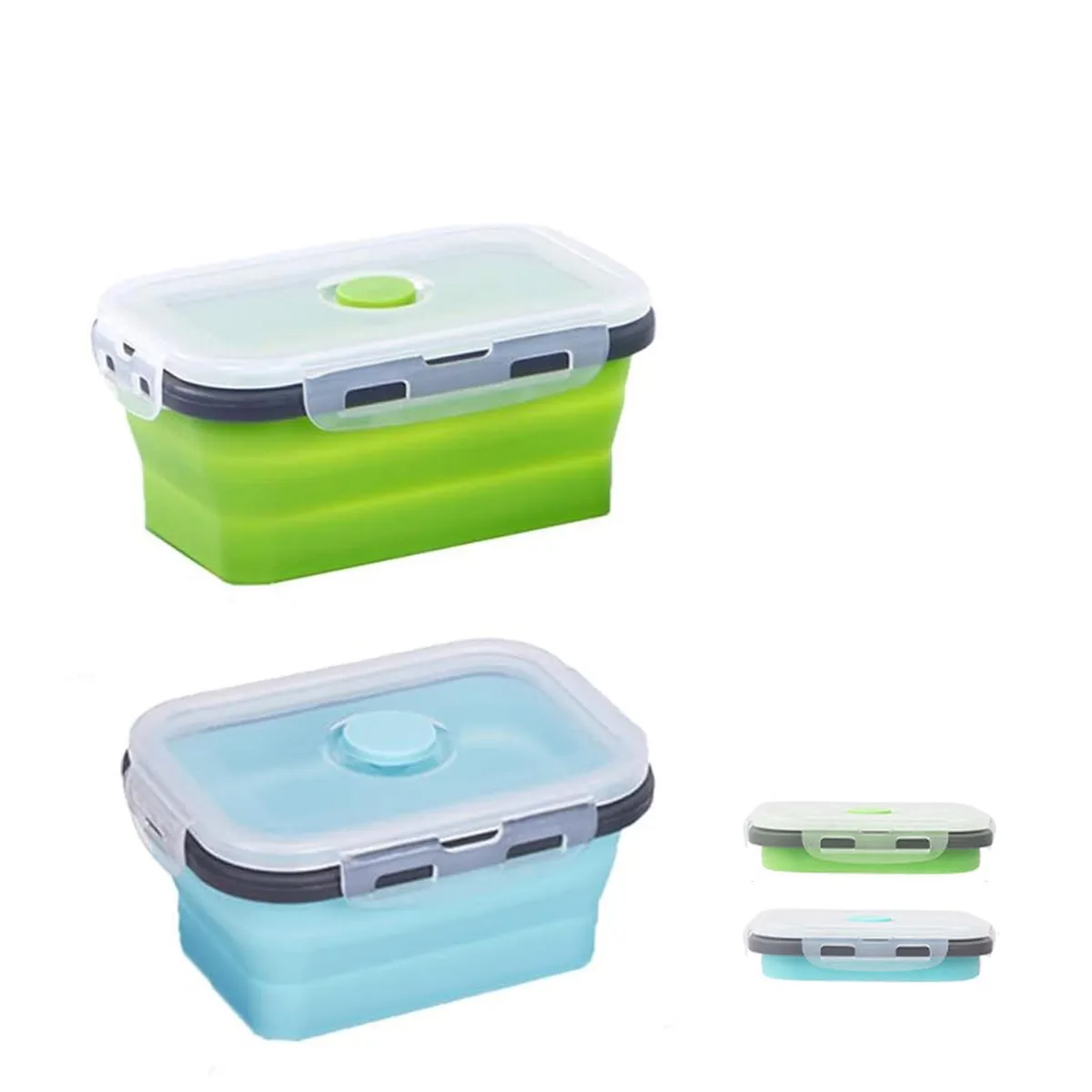 Two red collapsible silicone food containers with lids, 350 ml each