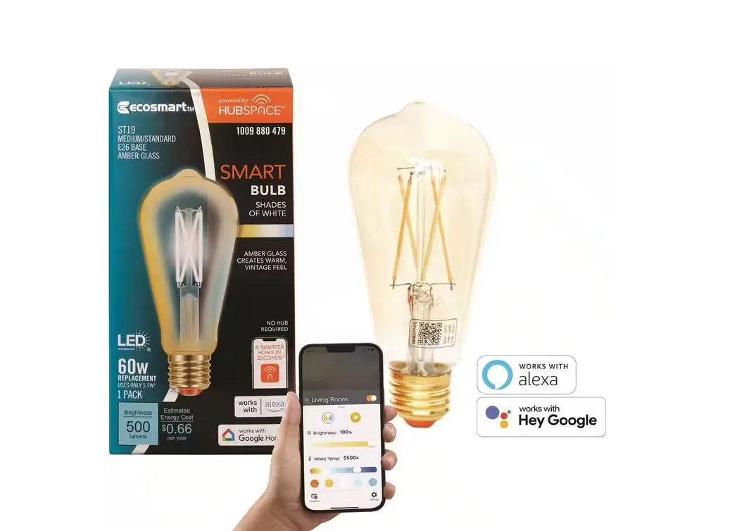 Ecosmart Ecosmart Smart ST19 Amber Tunable White LED Bulb 60W Equivalent 5.5W 500lm — product photo