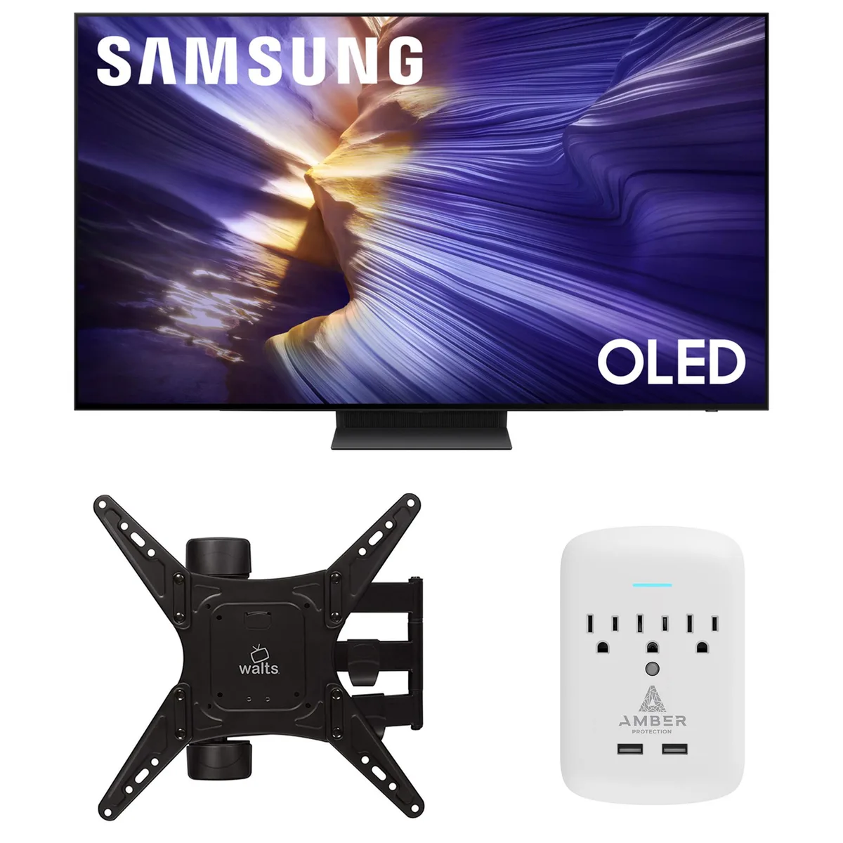 SAMSUNG Samsung QN65S90FAFXZA 65" 4K OLED Smart TV with Walts Medium Full Motion Mount 32"-65 — product photo