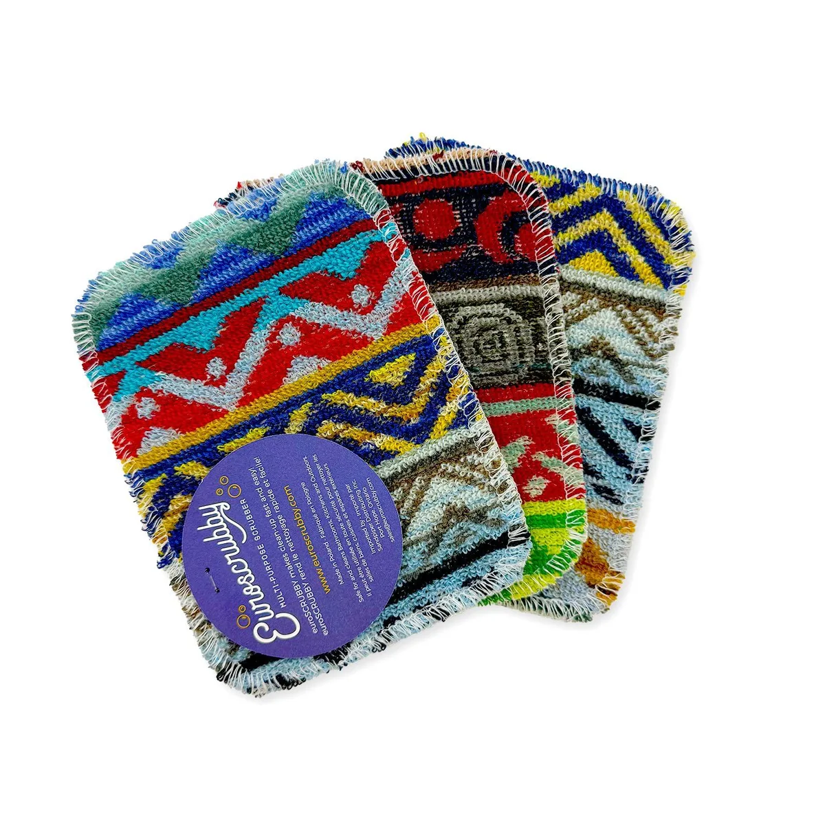 Three assorted-colour euroSCRUBBY cleaning pads in a pack