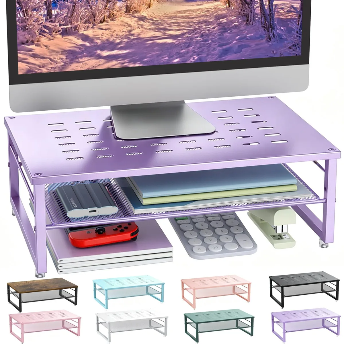 No Sew No Sew D-3 2-Tier Metal Monitor Stand Purple 14.1x9.64x5.9in 44lb — product photo