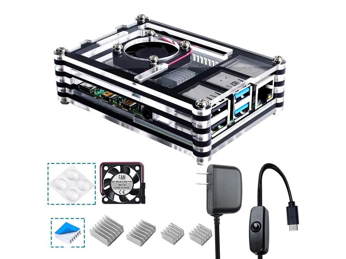 BONAEVER BONAEVER 9-Layer Acrylic Case with Fan Heatsinks Power Supply for Raspberry Pi 4 B — product photo