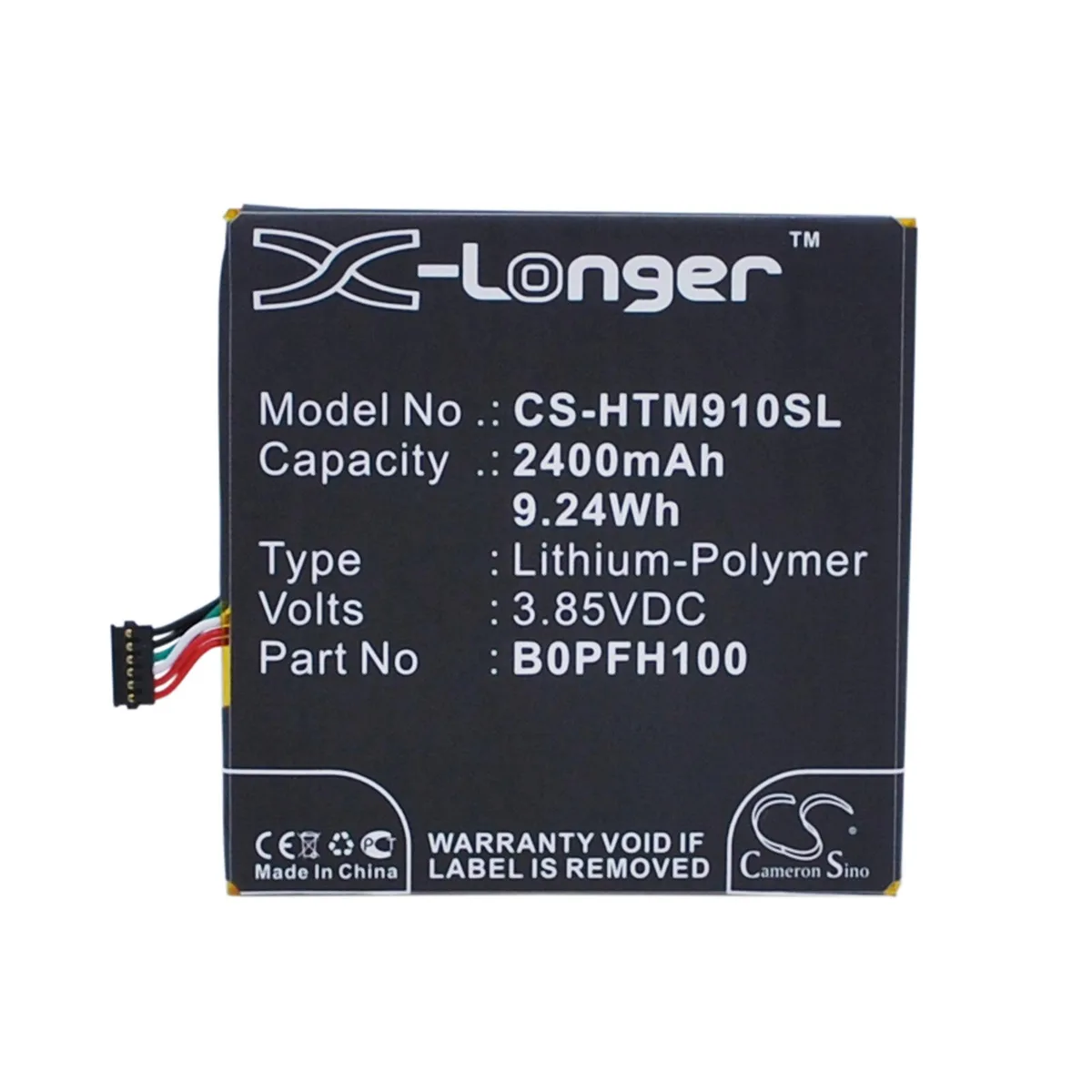 Cameron &amp; Co Cameron &amp; Co DS-CS-HTM910SL cell phone battery 2400 mAh 3.85 V — product photo