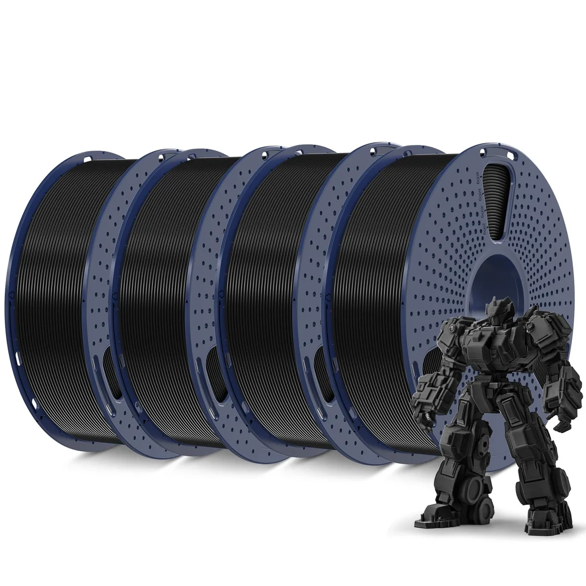 Four black 1kg spools of 1.75mm PLA+ filament