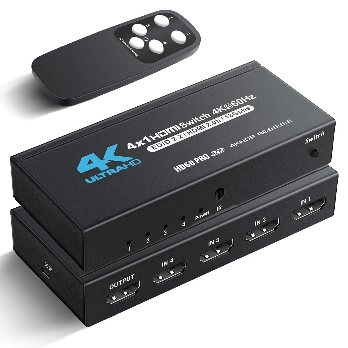 BUCIER BUCIER 4K@60Hz HDMI Switch 4 in 1 Out Type-C charging — product photo