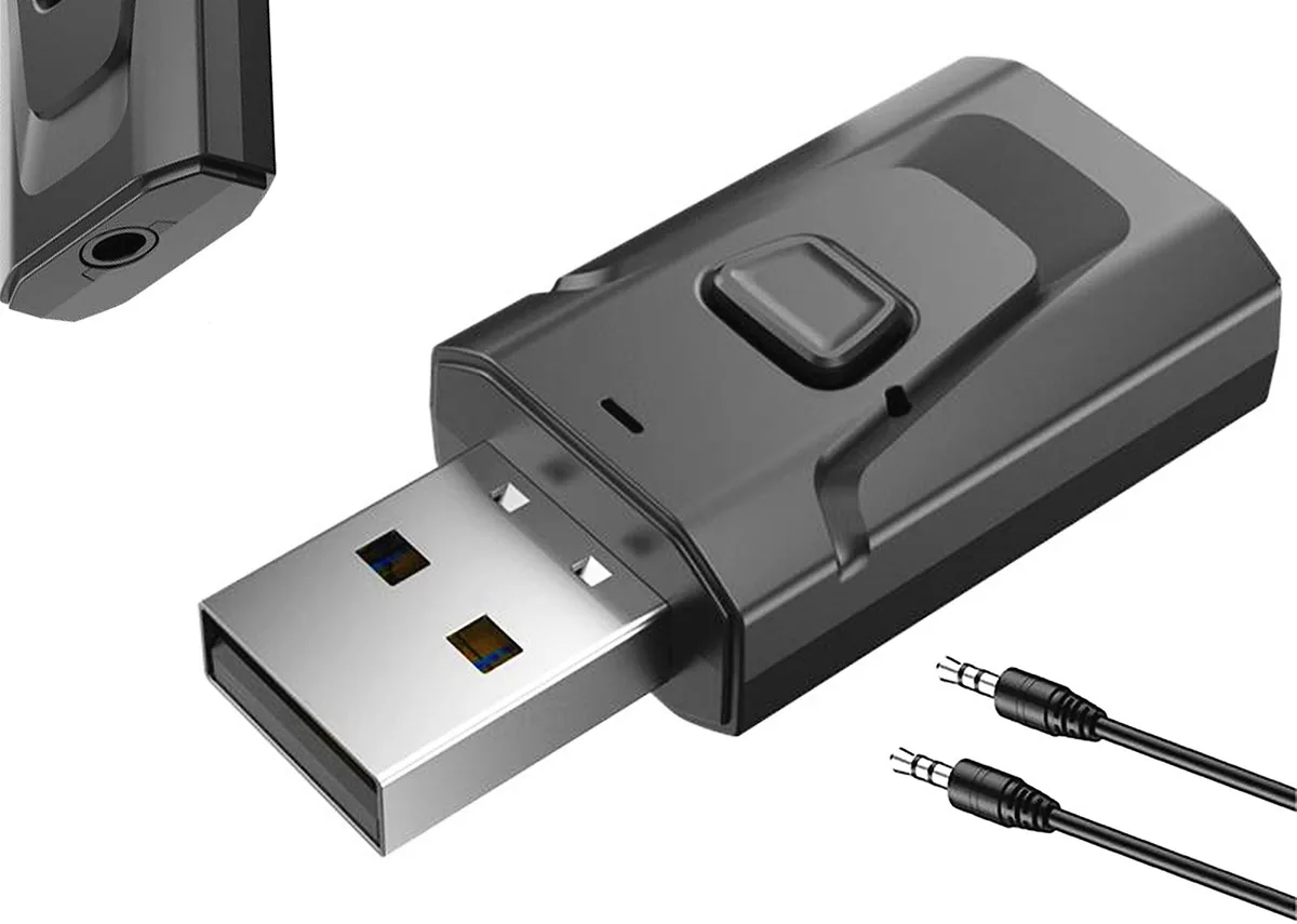 WRIARICH WRIARICH USB BT 5.0 Adapter 4-in-1 Transmitter Receiver 3.5mm AUX Black — product photo