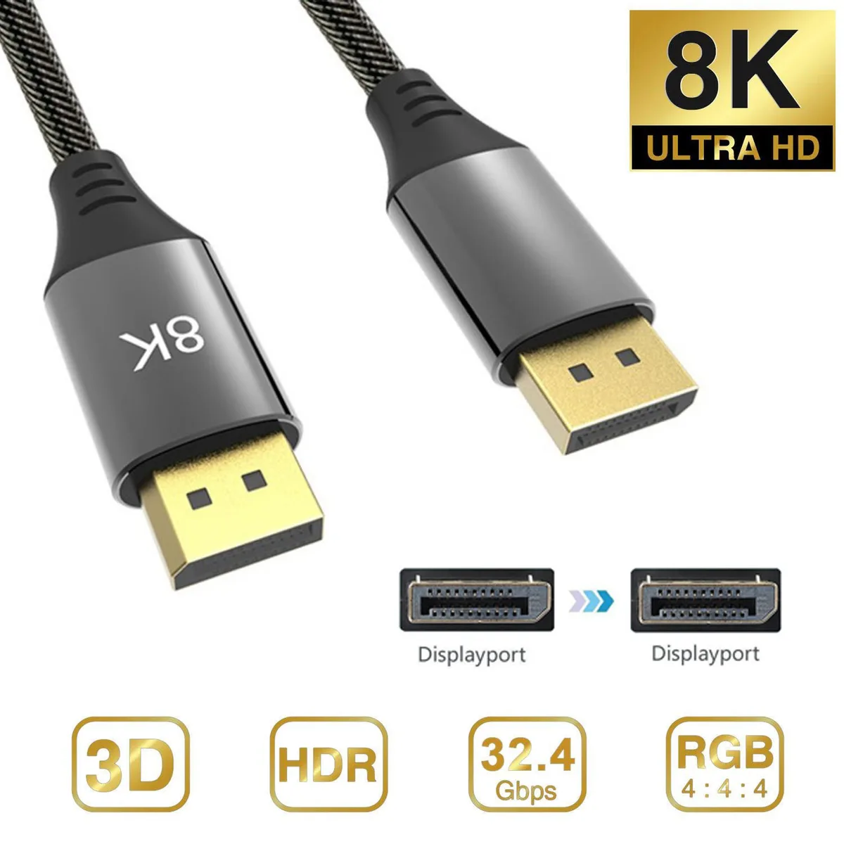 Jansicotek Jansicotek DisplayPort 1.4 cable 8K@60Hz 4K@144Hz 10 ft — product photo
