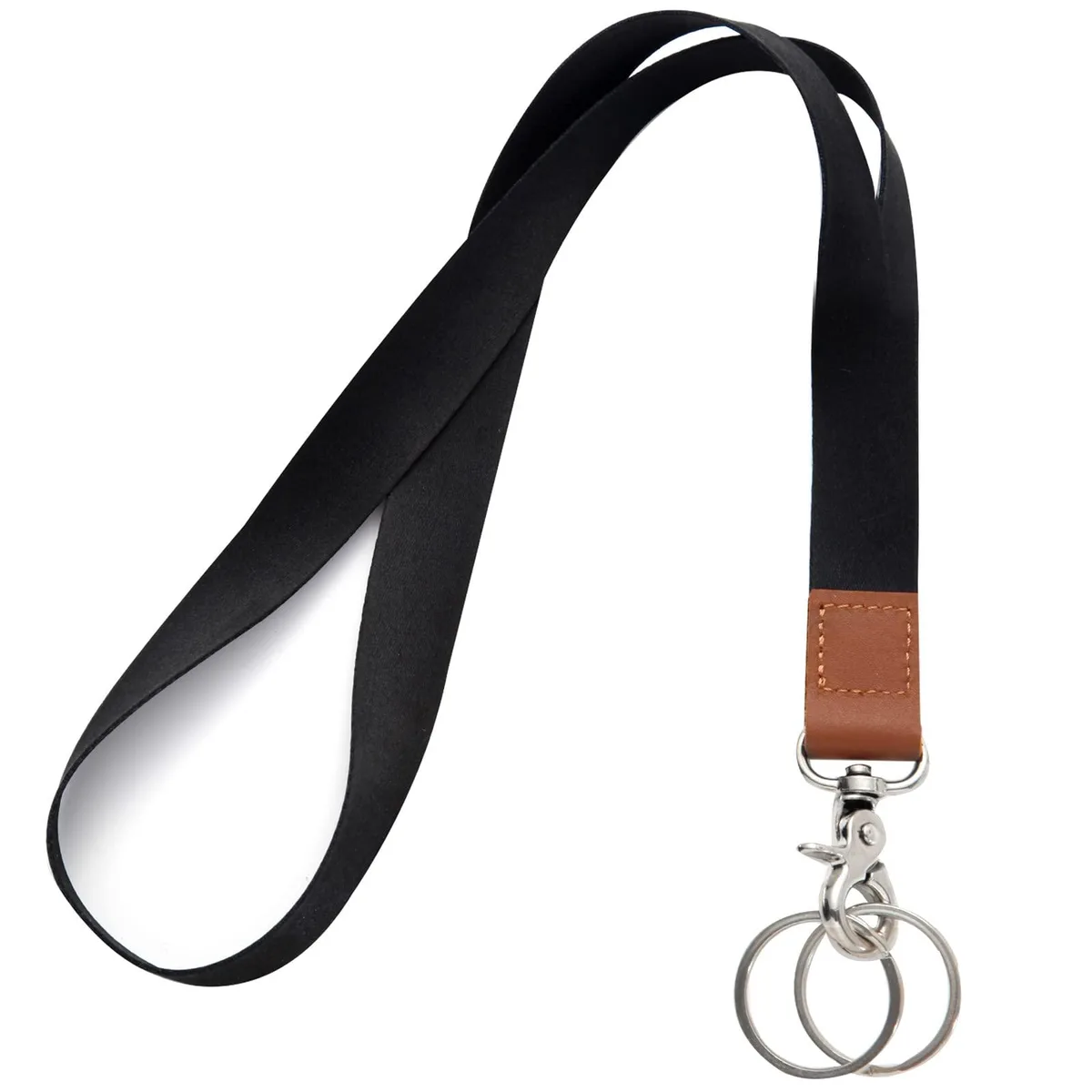  XCHIN Black Lanyard 18.5" Polyester Leather 2 Key Rings — product photo
