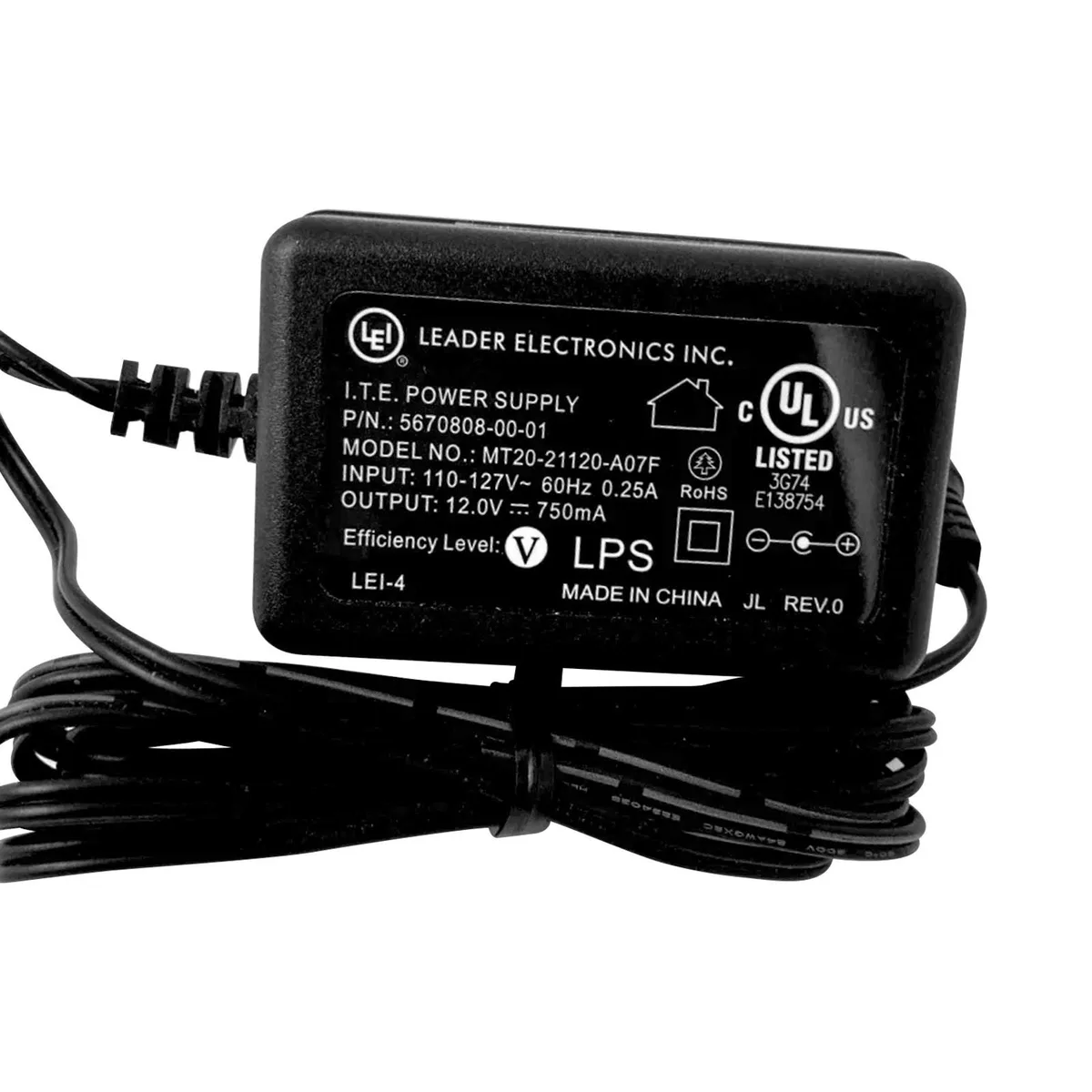 Lei Electronics Inc. Lei Electronics Inc. 574091-001-00 MT20-21120-A09F A01F A07F AC/DC power adapter 12V 750mA — product photo
