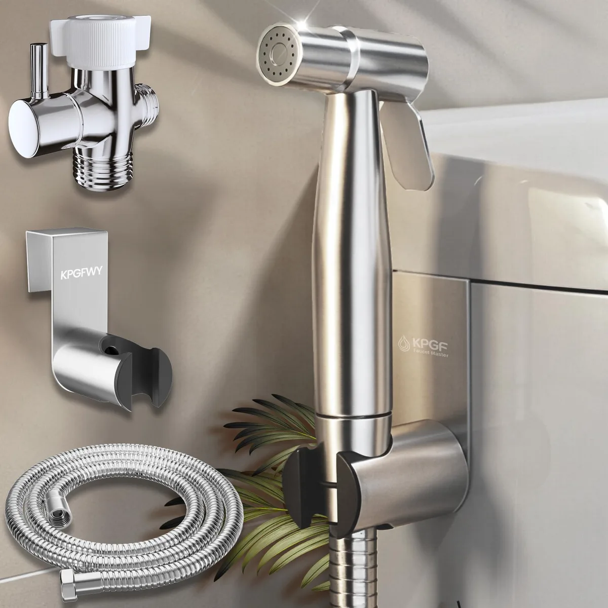 Black single-hole bath faucet with handheld sprayer, brushed finish