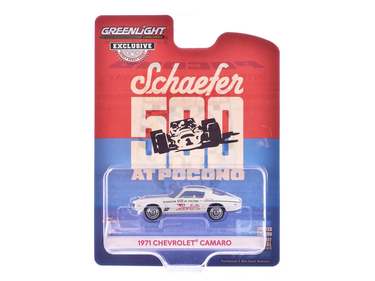 GREENLIGHT GREENLIGHT 1971 Chevrolet Camaro Schaefer 500 Pace Car White 1/64 — product photo