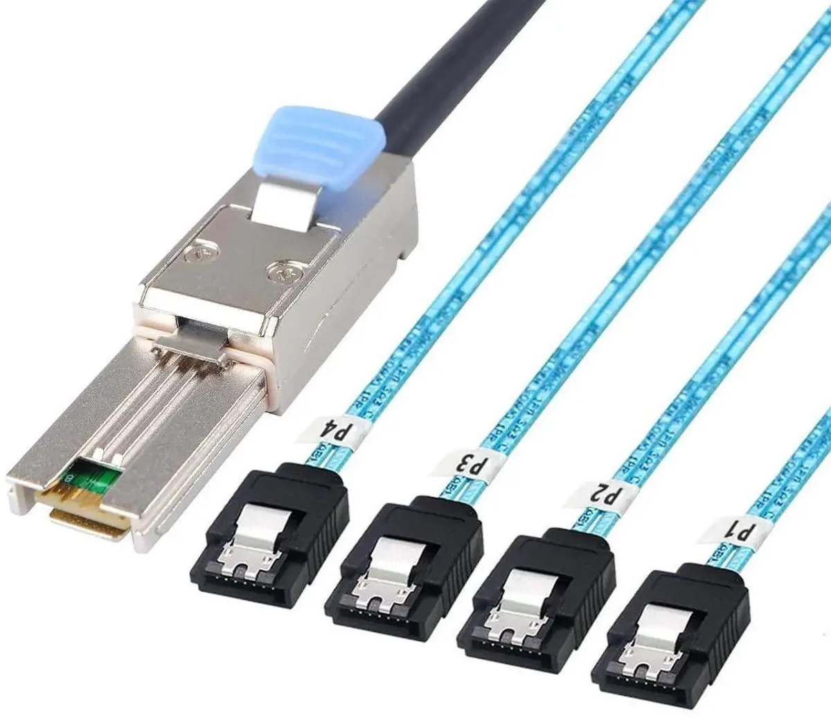 SMUGDESK SMUGDESK Mini SAS 26P SFF-8088 Male to 4 SATA 7Pin Female Cable 3.3FT with Latch 2PCS — product photo
