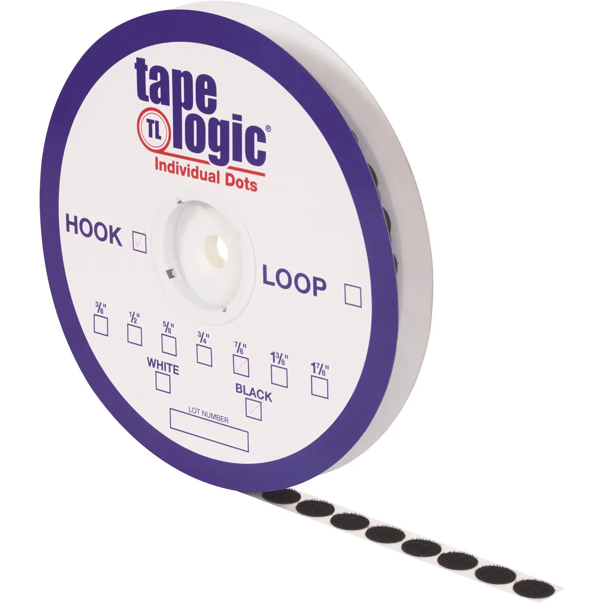 Tape Logic Tape Logic Hook Tape Dots 1 3/8" Black 600 per Case — product photo