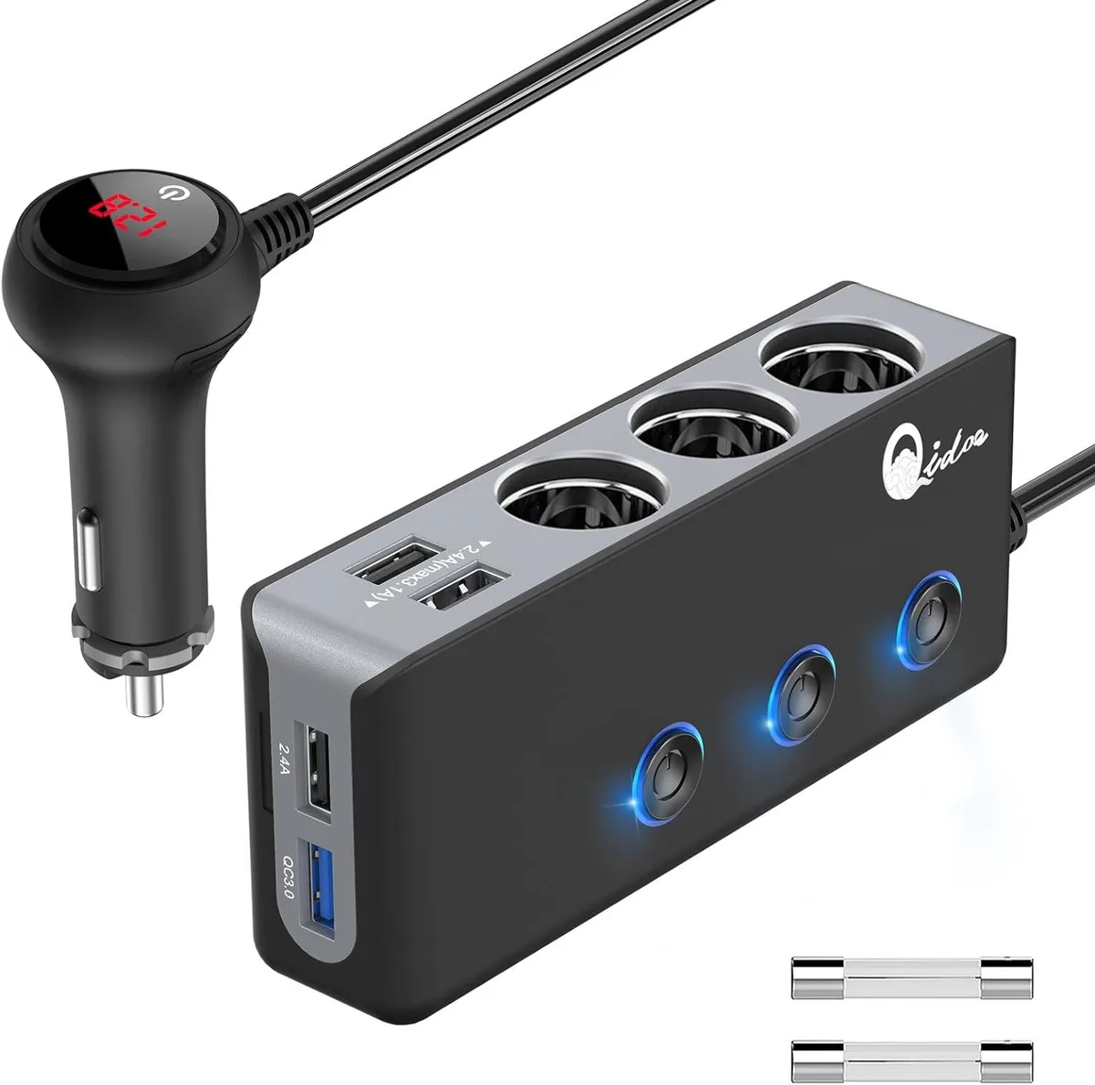 PISKEKAT PISKEKAT 7-in-1 Car Charger 3 Sockets 4 USB 180W 12V/24V — product photo