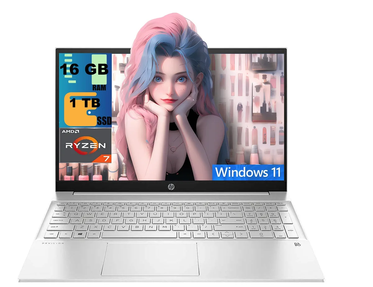 HP HP Pavilion 15 laptop Ryzen 7 5700U 16GB 1TB SSD 15.6 FHD touch Silver — product photo