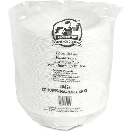 Genuine Joe Genuine Joe 10424 12oz Plastic Bowls White 125/PK cleaning — product photo