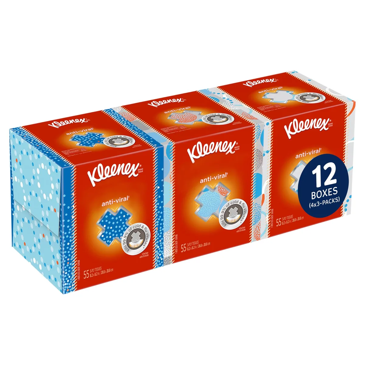 Three white pop-up tissue boxes in a bundle, rectangular cardboard finish