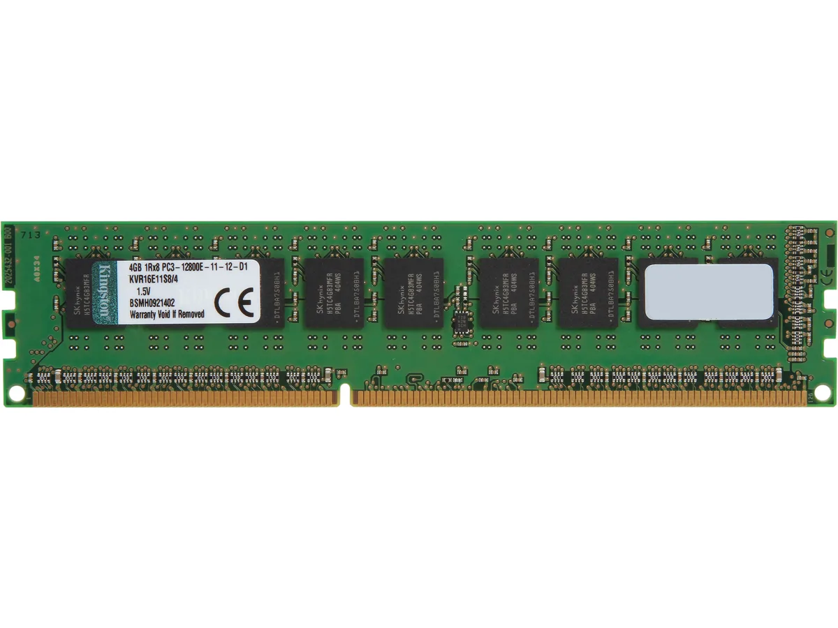 Kingston Technology Corp. Kingston Technology Corp. KVR16E11S8/4 4GB DDR3 1600 PC3 12800 ECC Unbuffered server RAM — product photo