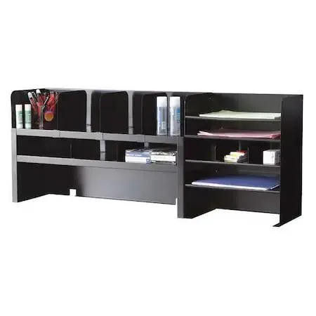 Black cold rolled steel desktop organizer with 15 compartments and adjustable dividers