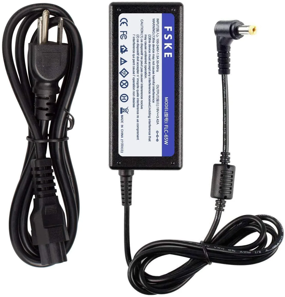Black rectangular power brick with 5.5x1.7mm barrel connector and 2.7m cable