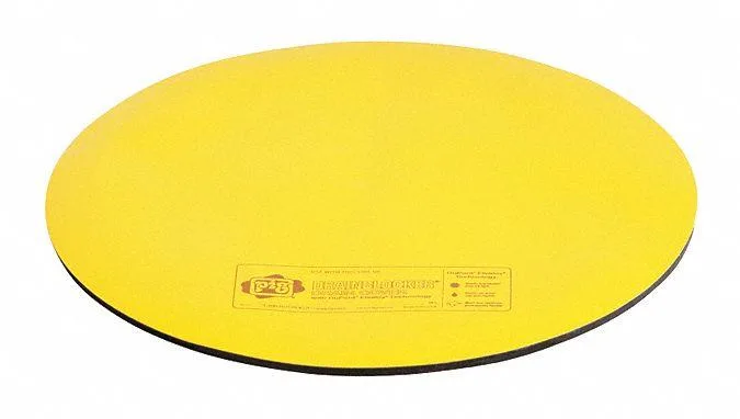 Yellow and black circular drain cover, 20 inch diameter, urethane vinyl material
