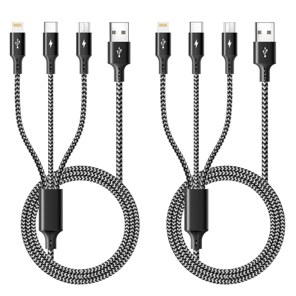 KEHIPI KEHIPI 3-in-1 Lightning Cable 2-Pack 4ft Black — product photo