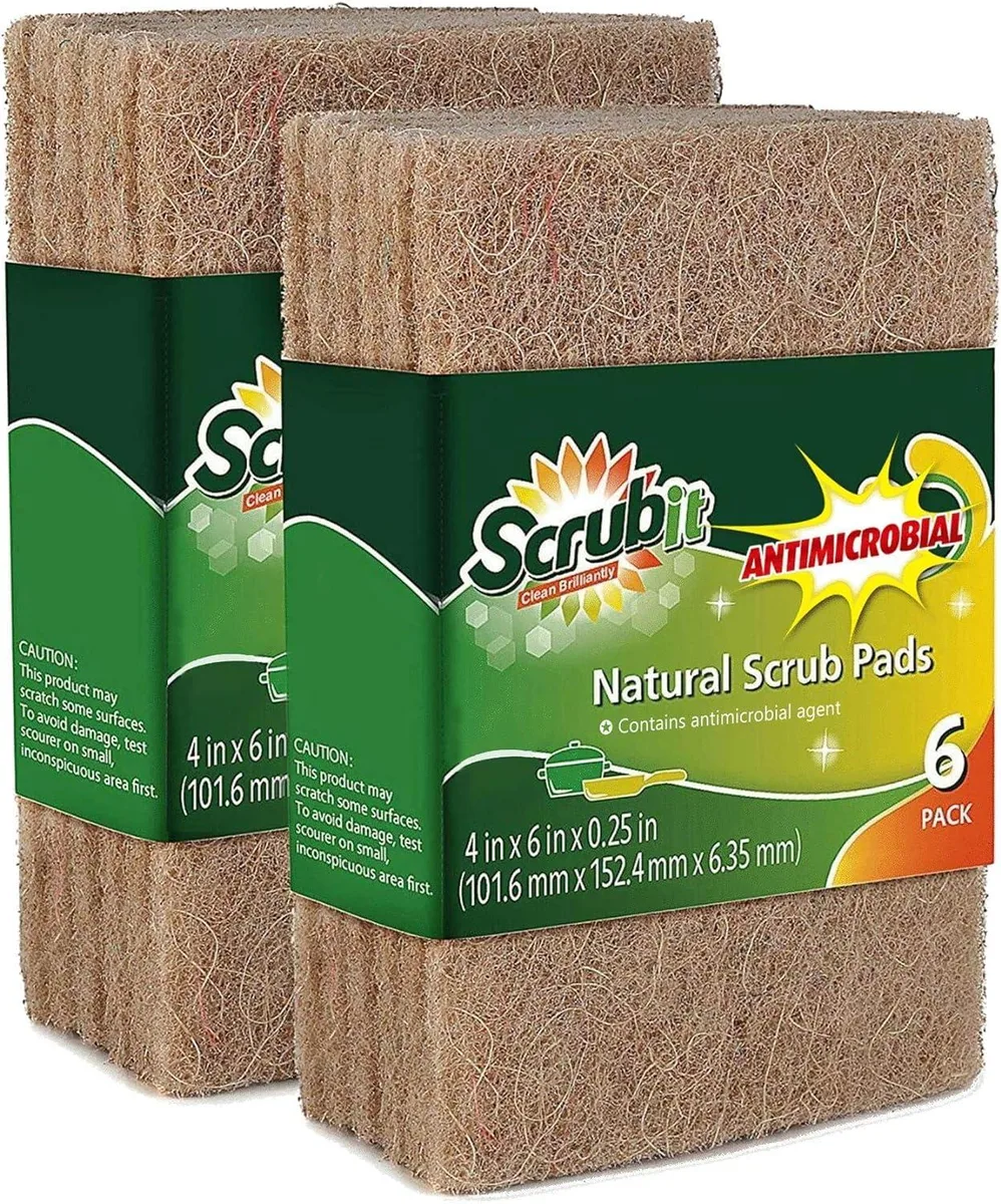 Twelve natural sisal scouring pads in eco pack