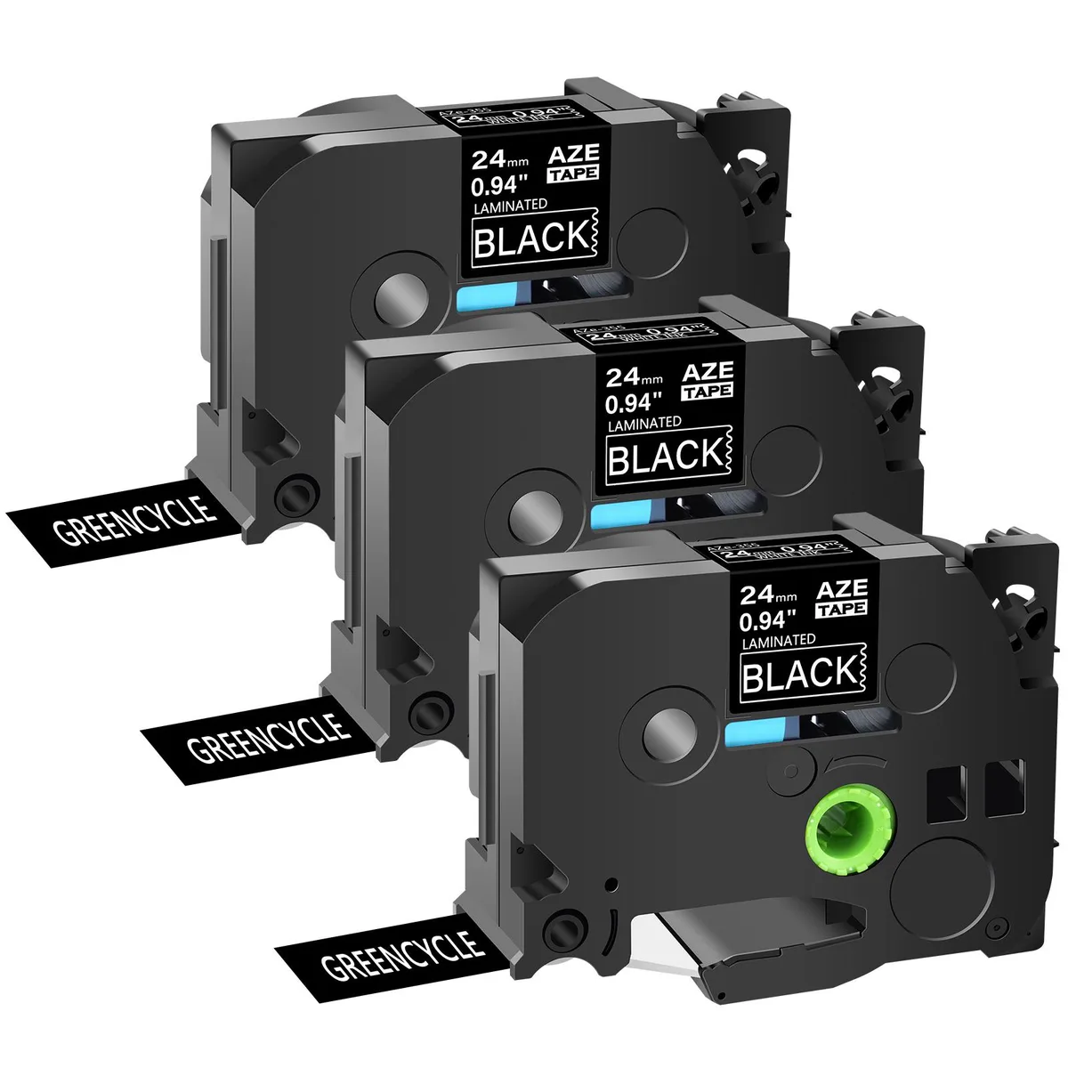 GREENCYCLE GREENCYCLE AZE-355 3-Pack 24mm White on Black Label — product photo