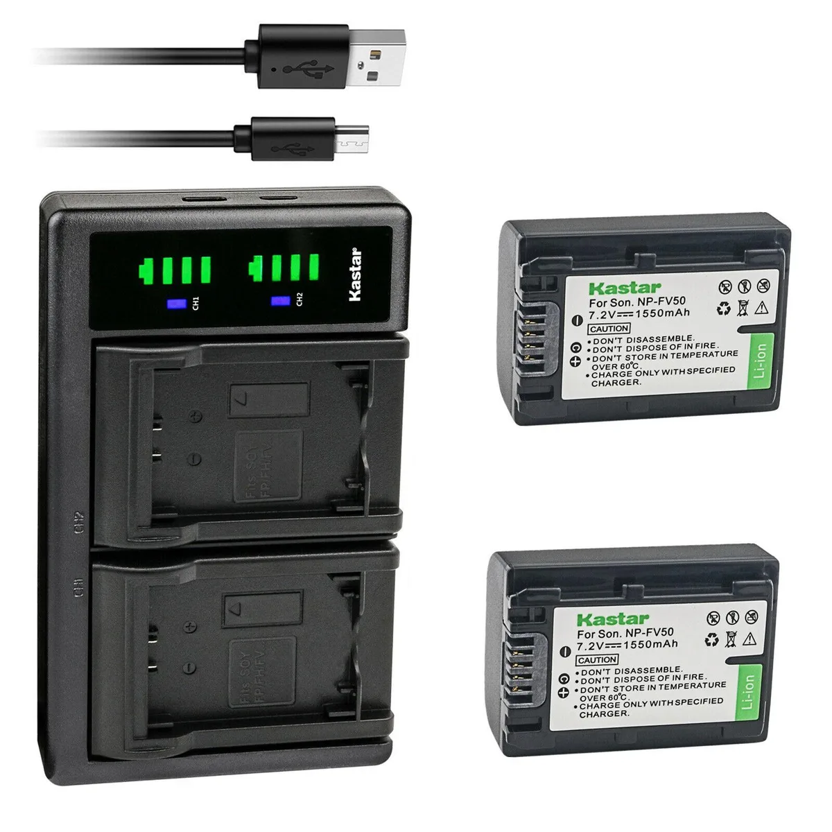 Kastar Kastar NP-FV50 2-Pack Battery &amp; LTD2 USB Charger — product photo