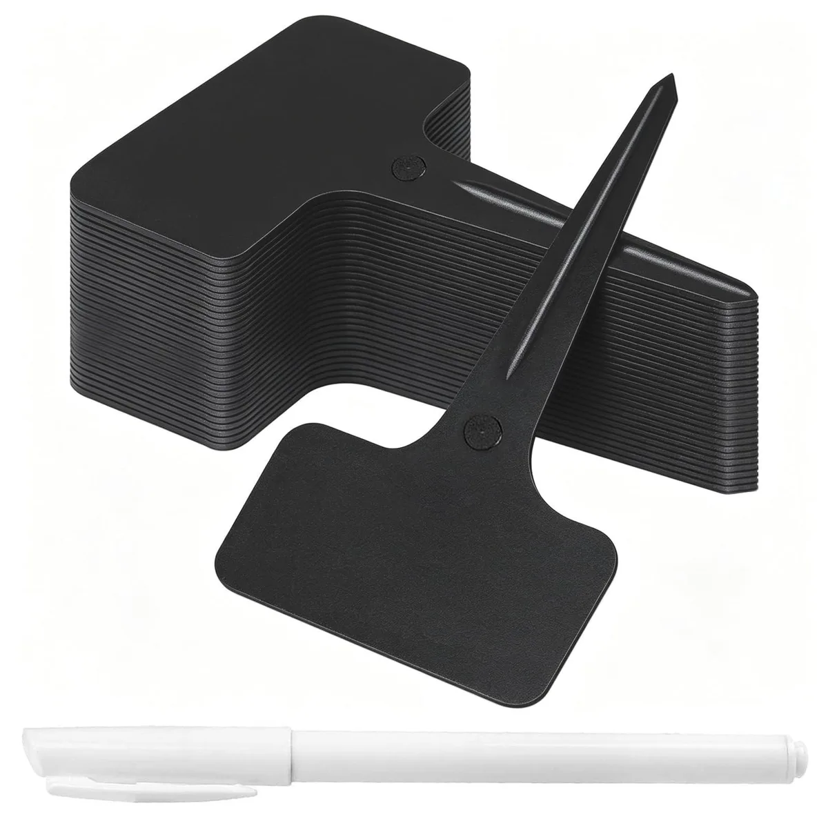  Whaline 100 Pcs Black T-Type Plant Labels 6 x 10 cm with Marker Pen — product photo