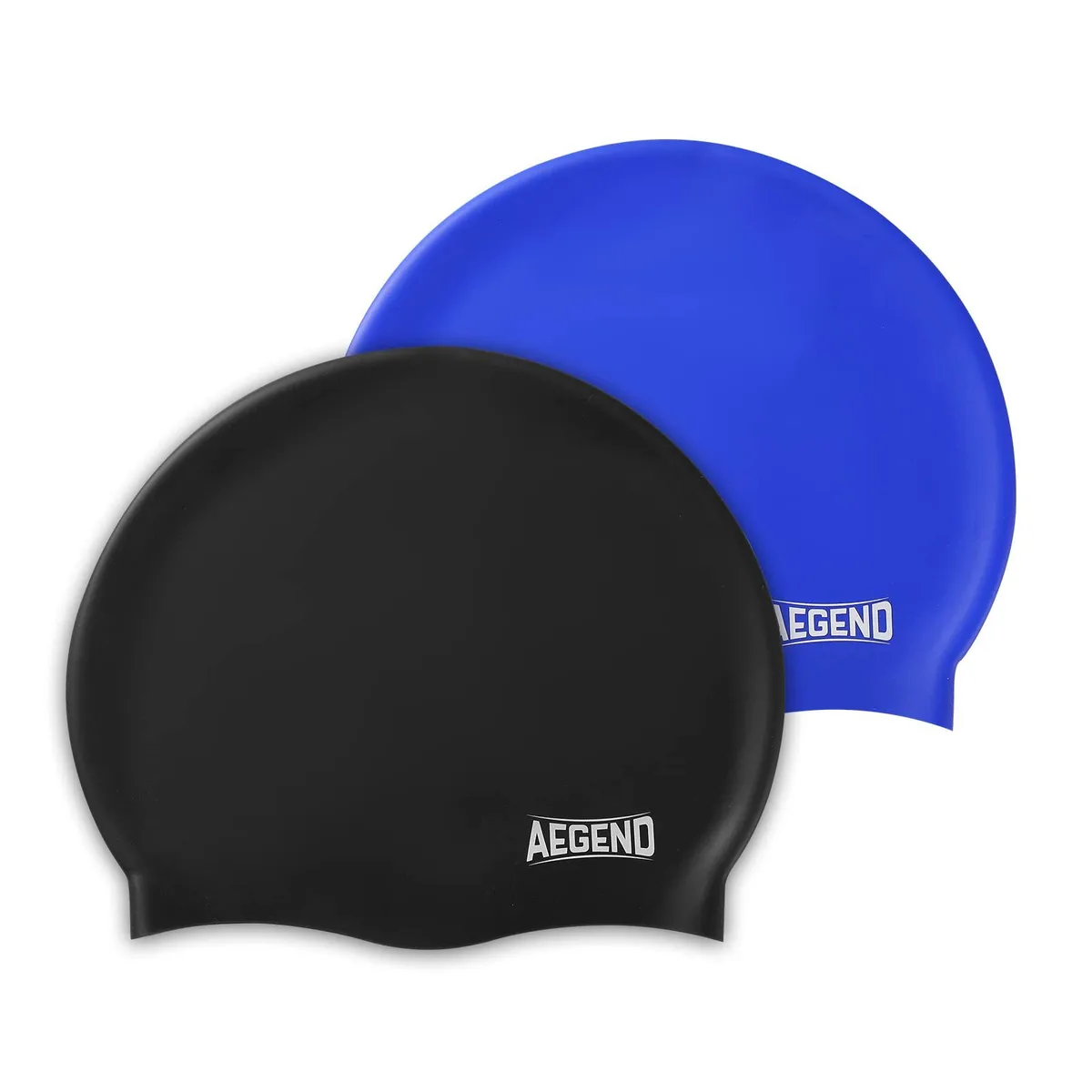Aegend Kids Swimming Cap 2 Pack Black Blue Age 8-15 — product photo