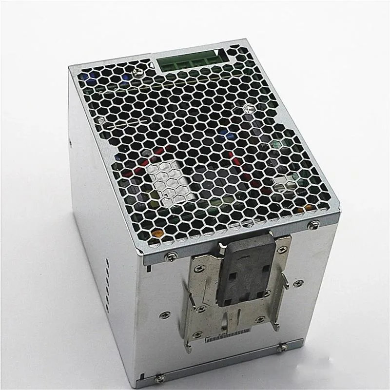 Silver rectangular ATX power supply unit with ventilation grilles and rear connector panel