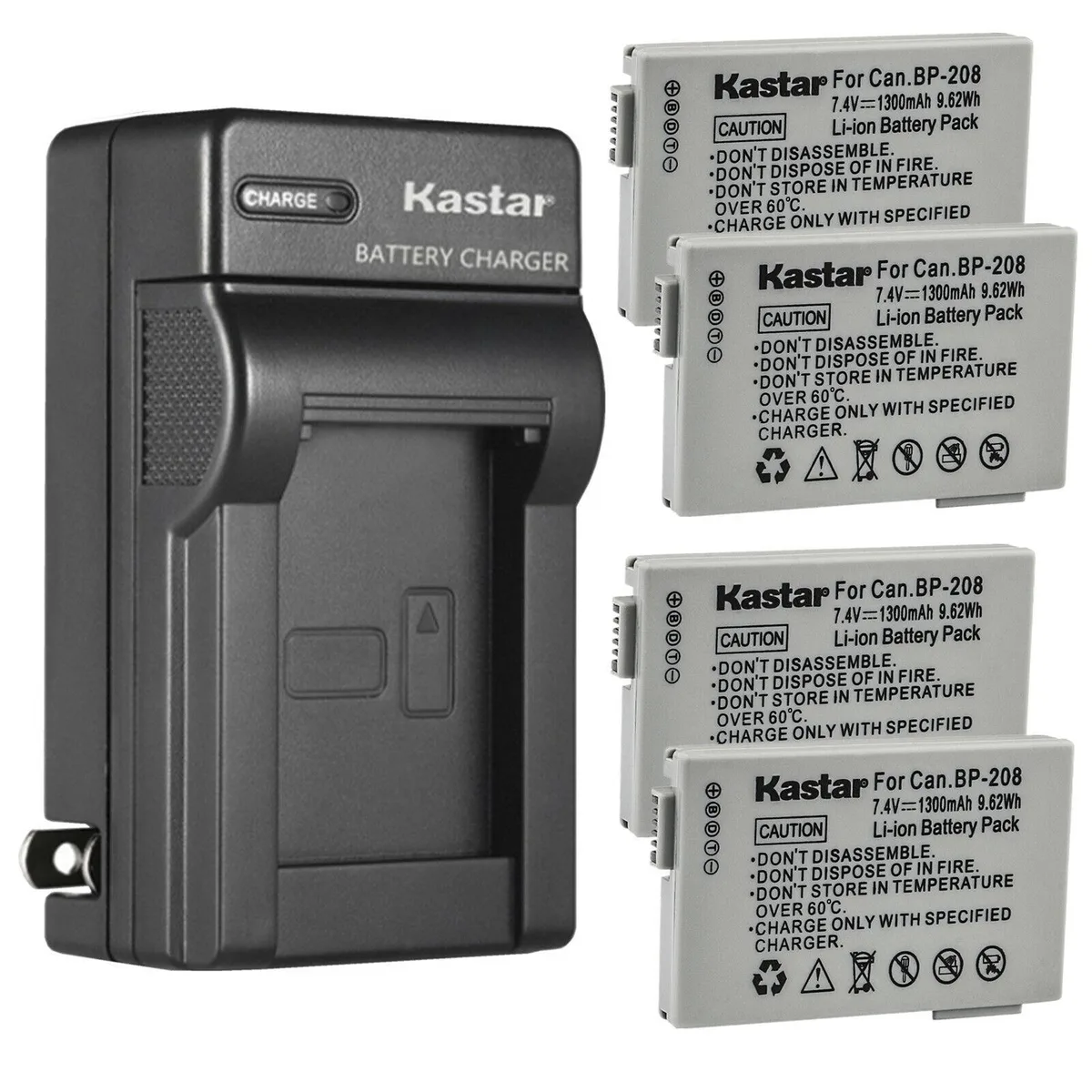 Kastar Kastar 4-Pack BP-208 Li-Ion Camera Battery &amp; AC Charger — product photo