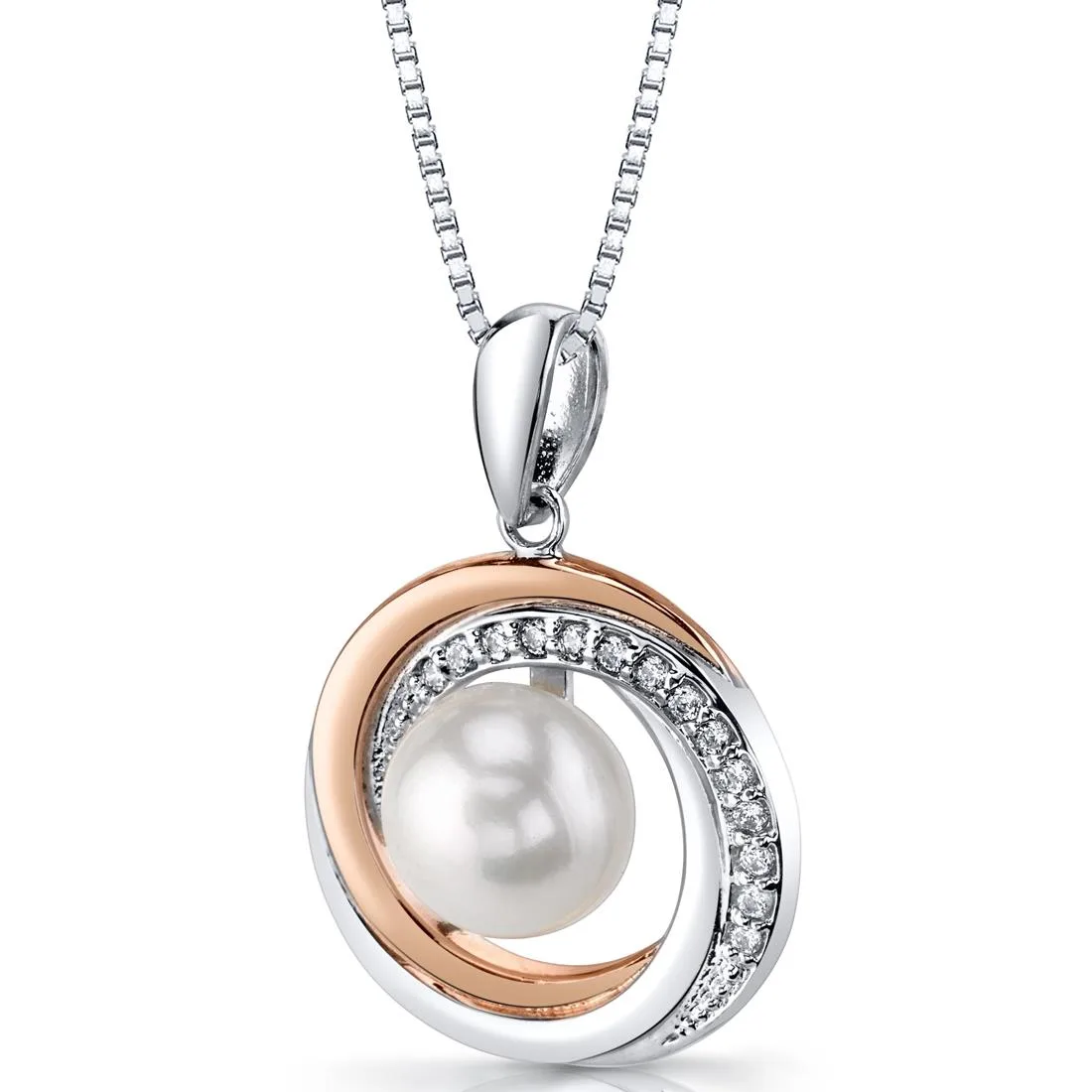 Oravo Oravo 9.0mm Freshwater Pearl Halo Pendant Necklace 18" 925 Silver 3.75g 14 CZ SP11342 — product photo