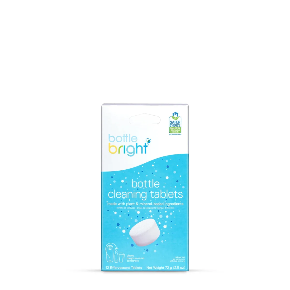 Small white box containing twelve cleaning tablets