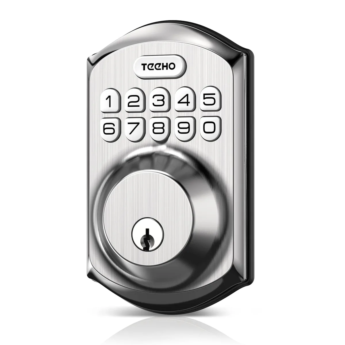 Satin nickel keypad deadbolt with aluminium finish