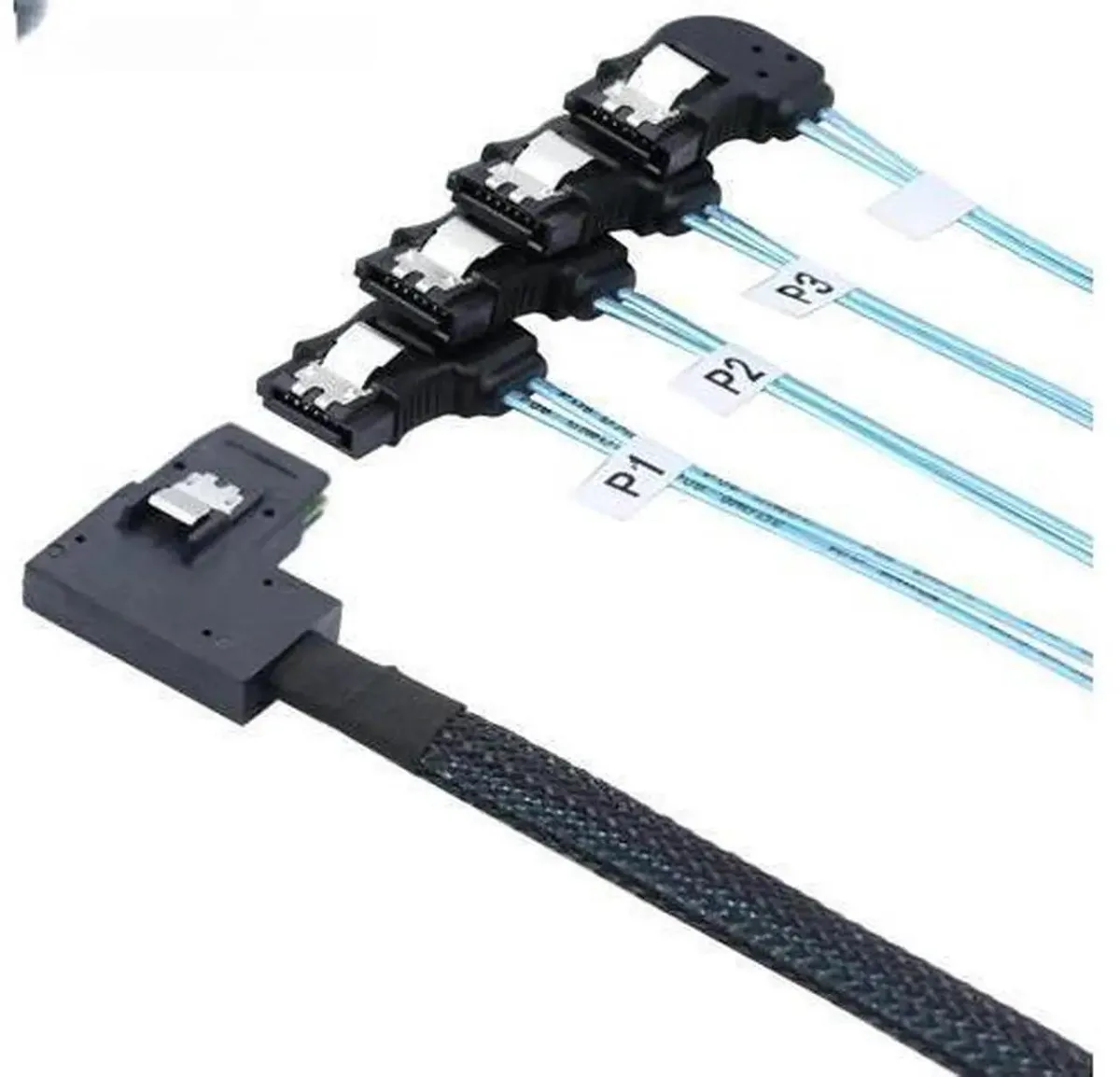 SMUGDESK SMUGDESK RightAngled Mini SAS HD SFF8087 to LeftAngled 4SATA 7Pin Cable — product photo