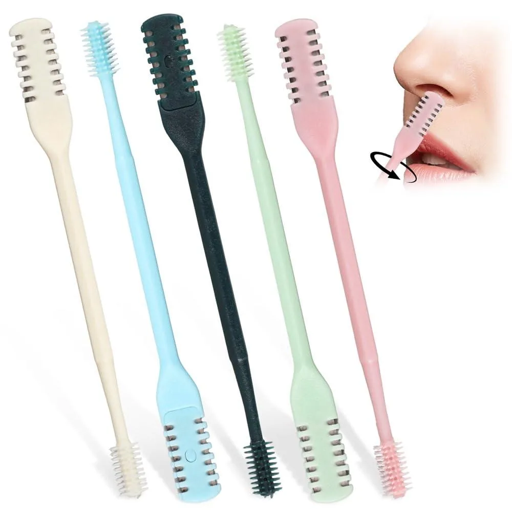 Five black manual nose-hair trimmers with rotating stainless-steel blades and soft-tip brushes