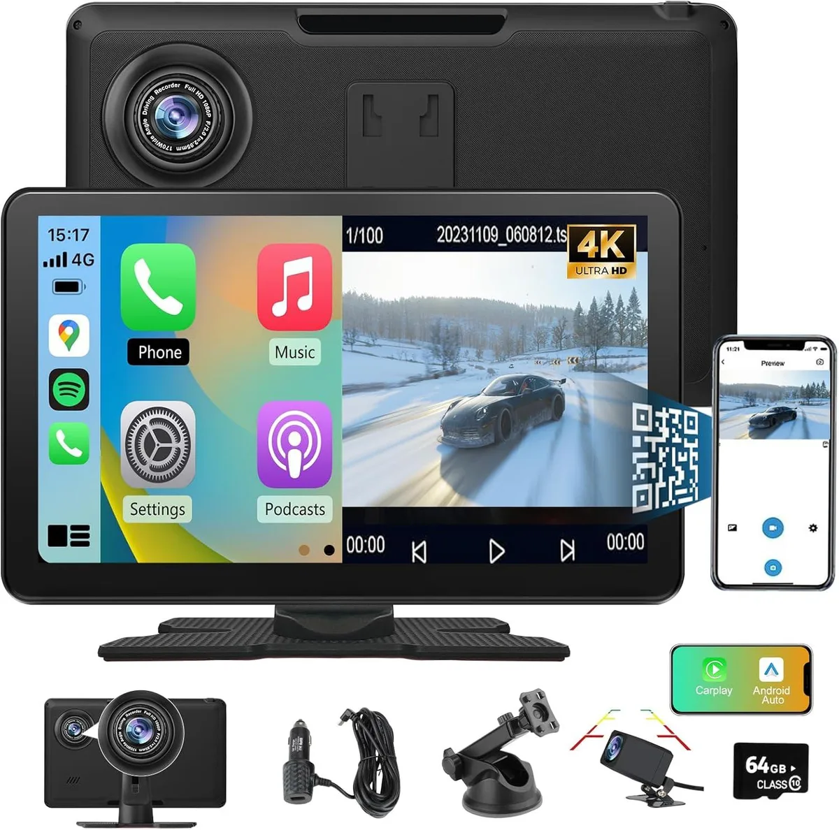 litillbuly litillbuly 9-inch Wireless CarPlay Android Auto Receiver 4K 1080 64GB — product photo