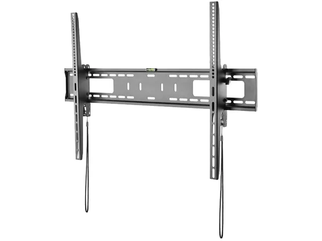 Black steel tilting TV wall mount, low-profile 3.3 inch depth, wide mounting arms