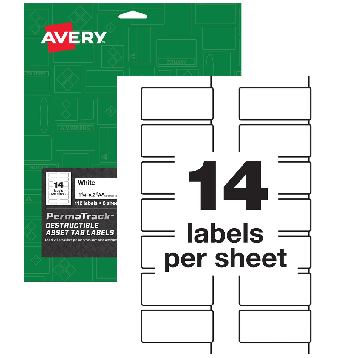 Avery Avery 60537 PermaTrack Destructible Asset Tag Labels 1.25 x 2.75 112 Labels — product photo