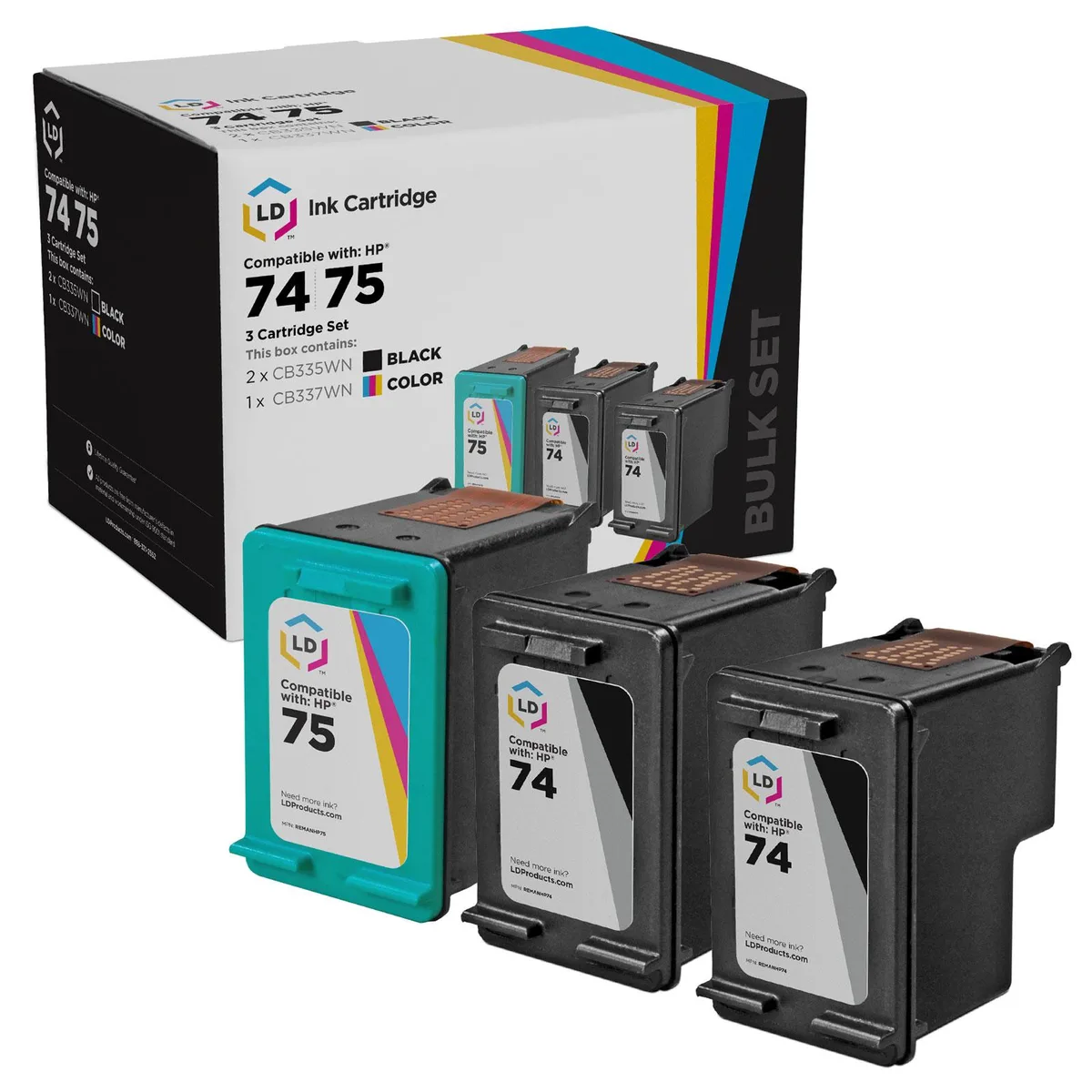 LD Products LD Products HP 74/75 Ink Cartridge 3-Pack 2 Black 1 Color — product photo