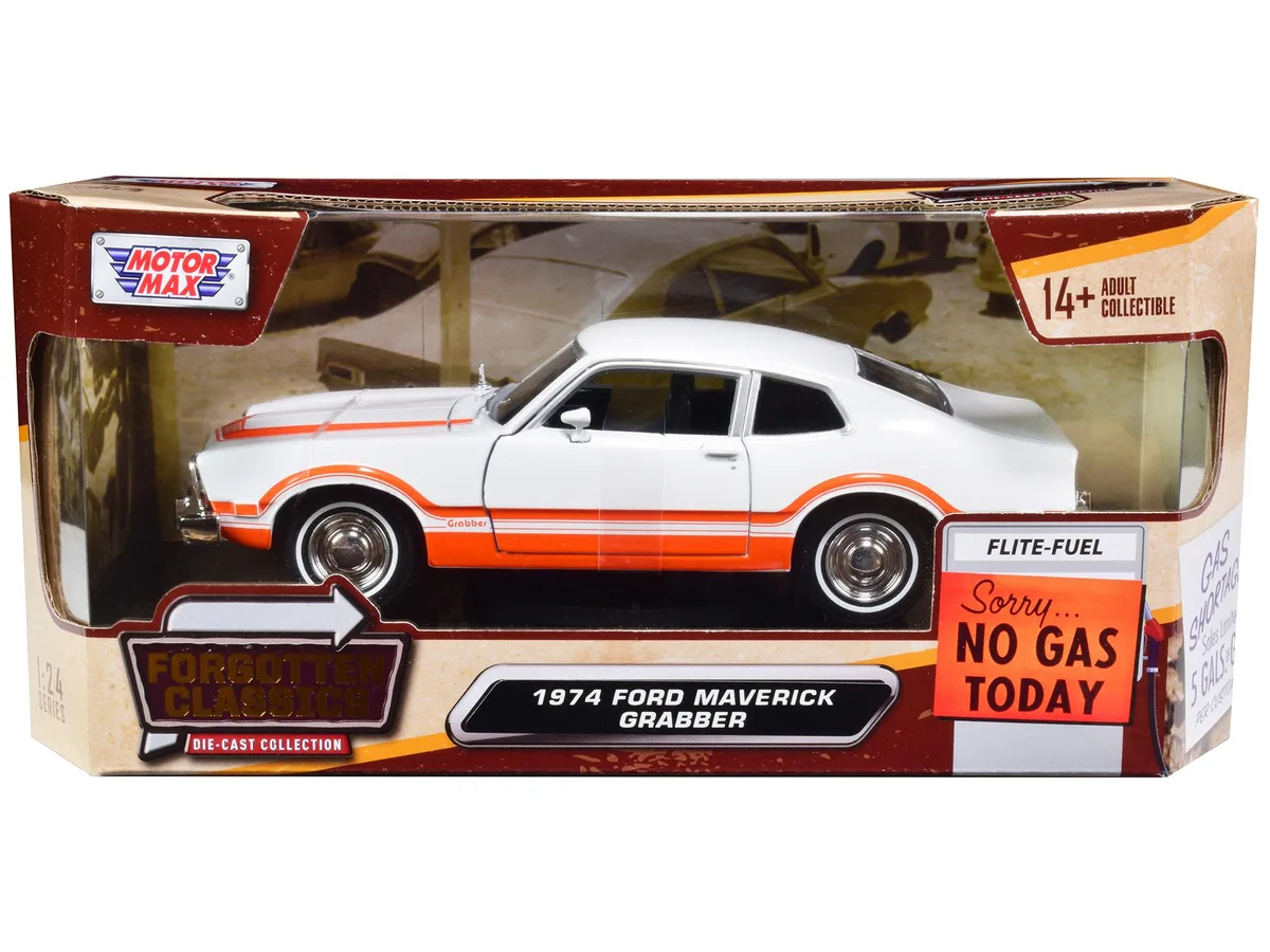 MOTORMAX MOTORMAX 1974 Ford Maverick Grabber 1/24 Diecast White Orange Stripes — product photo