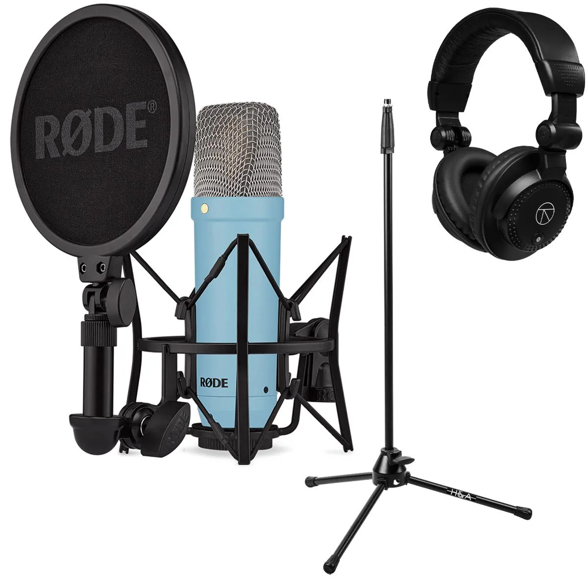 RODE Microphone RODE Microphone NT1 Signature Series Blue Bundle with Stand &amp; TAPH100 Headphones — product photo