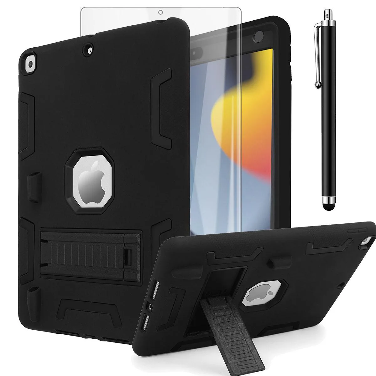 SZYG SZYG iPad 10.2 Case 2019/2020/2021 Black Hybrid Shockproof Stand Screen Protector — product photo